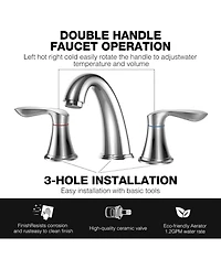 gaomon Bathroom Faucet, 8 Inch Bathroom Faucets for Sink 3 Hole, Widespread Brushed Nickel Bathroom Faucet with Pop up Drain and cUPC Lead-Free Hose (