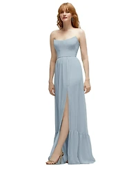 Dessy Collection Strapless Cat-Eye Corset Maxi Dress with Ruffle Hem A-Line Skirt