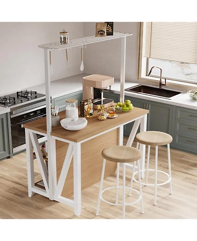 Wooden Kitchen Island with Power Outlet & Led Lights