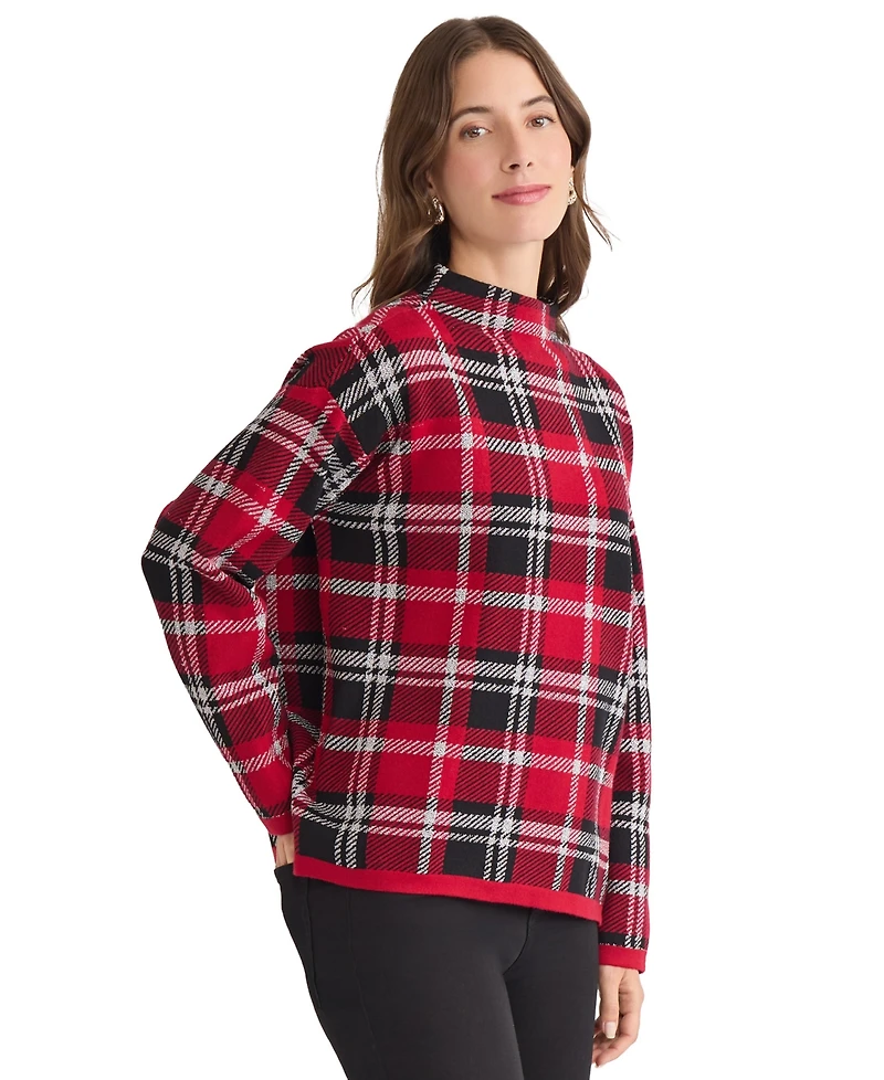 Jones New York Petite Plaid Long Sleeve Sweater