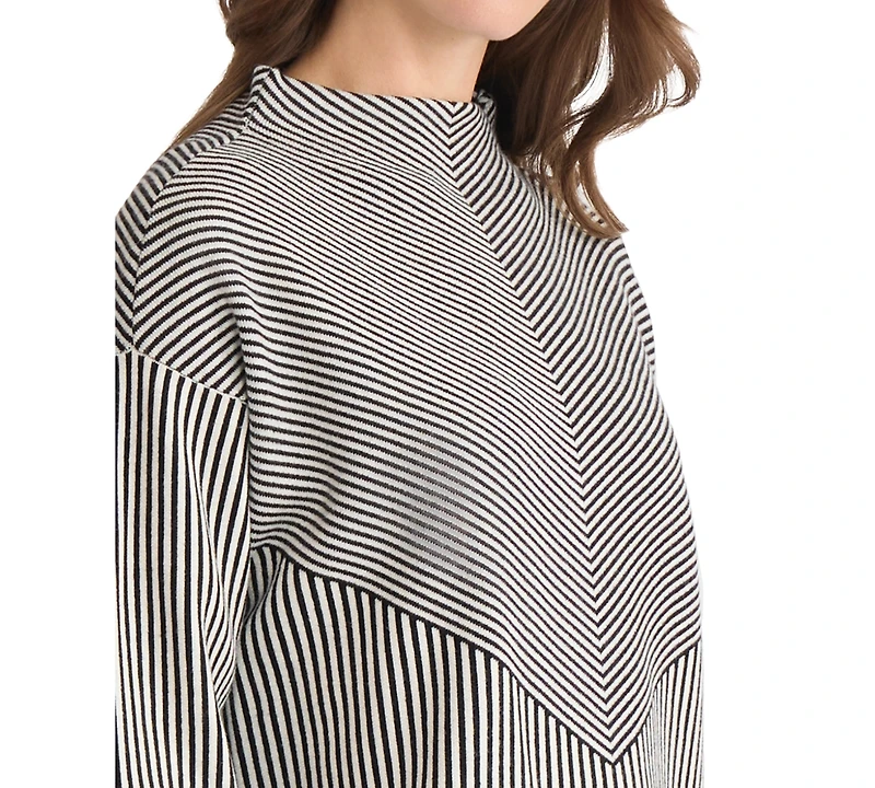 Jones New York Petite Striped Mock Neck Sweater