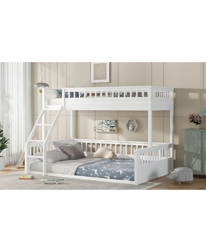 Streamdale Furniture Twin Xl over Queen Bunk Bed with Ladder and Guardrails White