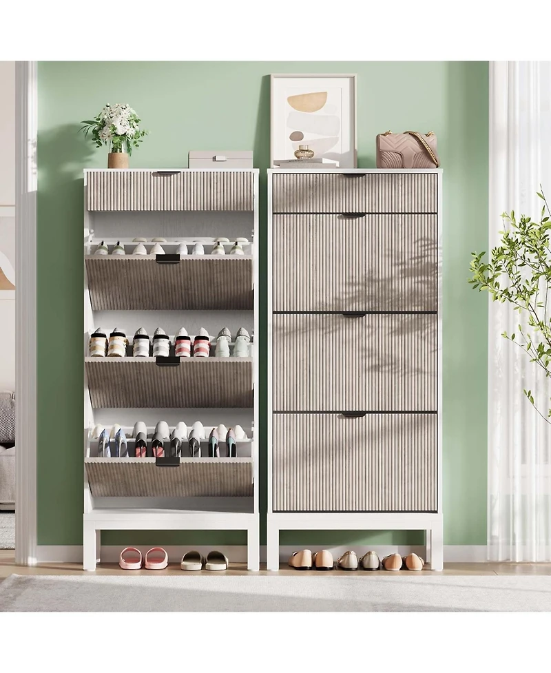 gaomon Shoe Storage Cabinet with 3 Flip Drawers and 1 Drawer, Entryway Shoe Organizer with Adjustable Shelves and Metal Legs, Space-Saving Narrow Rack