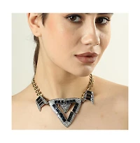 Sohi Women's Black Geometric Collar Necklace