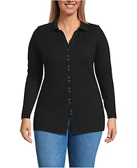 Lands' End Plus Long Sleeve Polished Rib Button Through Tunic Shirt