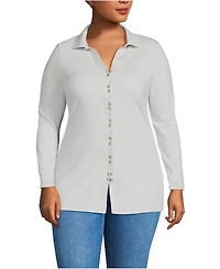 Lands' End Plus Long Sleeve Polished Rib Button Through Tunic Shirt