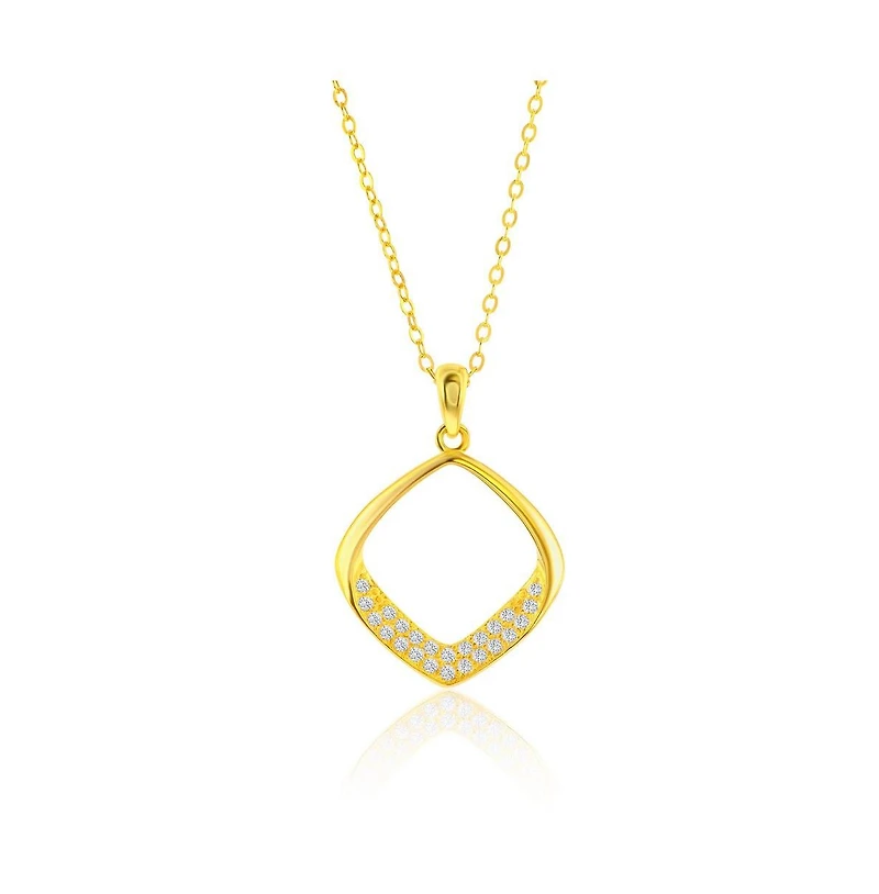 Sterling Silver, Pave Cz Diamond-Shaped Necklace & Earrings Set