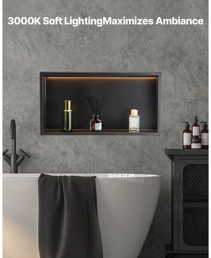 Slickblue Shower Niche Stainless Steel Recessed Shelf with Led Strip