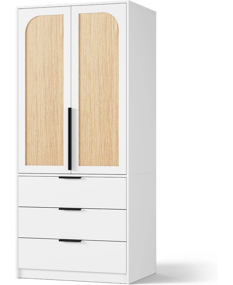 Armoire Wardrobe Closet, 69.5" Wooden Wardrobe Cabinet with 3 Drawers, Hanging Rod, 2 Doors Clothing Storage Cabinet for Bedroom, Large Capacity Stora