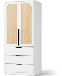Armoire Wardrobe Closet, 69.5" Wooden Wardrobe Cabinet with 3 Drawers, Hanging Rod, 2 Doors Clothing Storage Cabinet for Bedroom, Large Capacity Stora