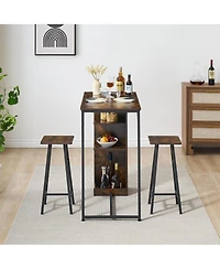 gaomon 3 Piece Small Bar Table and Chairs Set, Kitchen Table for 2 with 3 Storage Shelves, Dining Table with Stools for Small Apartment, Dining Room,