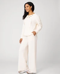 Cable & Gauge Grommet Detail Top Wide Leg Pant Lounge Set