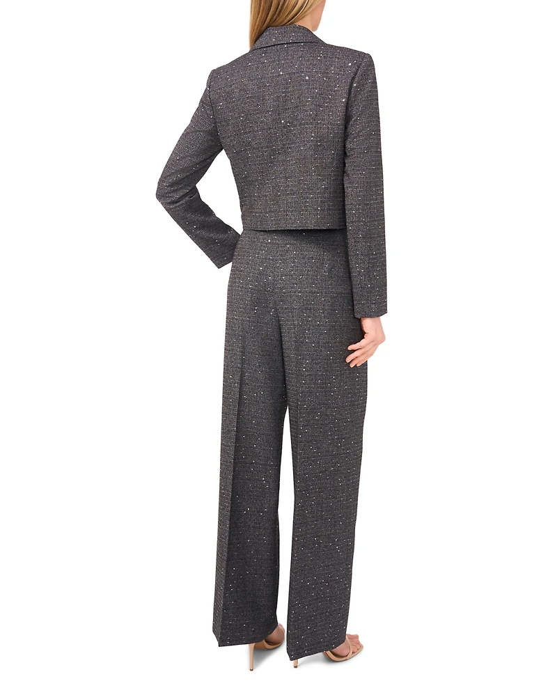 CeCe Women's Cropped Long Sleeve Lapel Bow Blazer