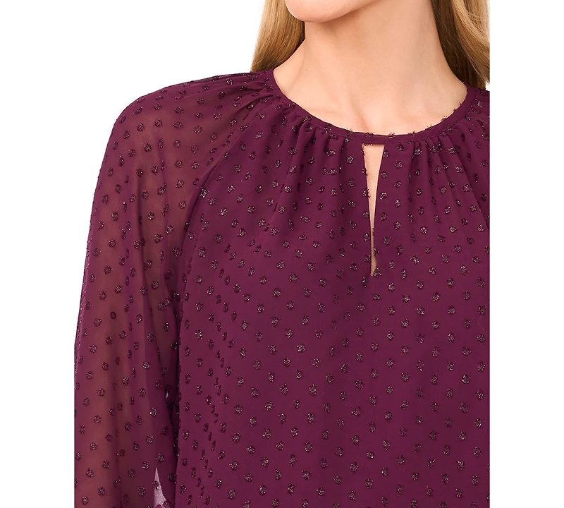 CeCe Women's Tiered Flowy Long Sleeves Keyhole Top