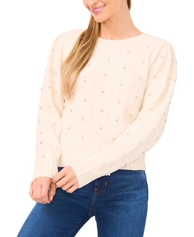 CeCe Women's Allover Embellished Long Sleeve Sweater