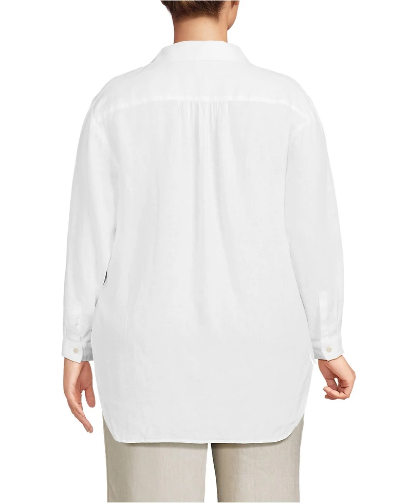 Lands' End Plus Linen Roll Sleeve Relaxed Tunic Top