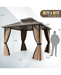 Costway 10 x 10 Ft Hardtop Gazebo with Netting Heavy-Duty Double-Roof Galvanized Metal Top