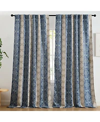 Hlc.me William Boho Damask Striped Patterned Window Back Tab Rod Pocket Curtains Bedroom - Light Blocking Darkening Window Panels