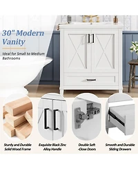Casainc 30" Bathroom Vanity with Sink, Solid Wood Frame and Mdf, 2 Soft-Close Doors, Drawer and Storage Shelves