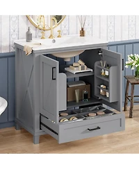 Casainc 30" Bathroom Vanity with Sink, Solid Wood Frame and Mdf, 2 Soft-Close Doors, Drawer Storage Shelves