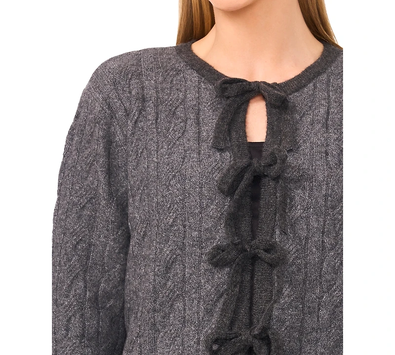 CeCe Women's Tie-Front Cardigan Long Sleeves Sweater