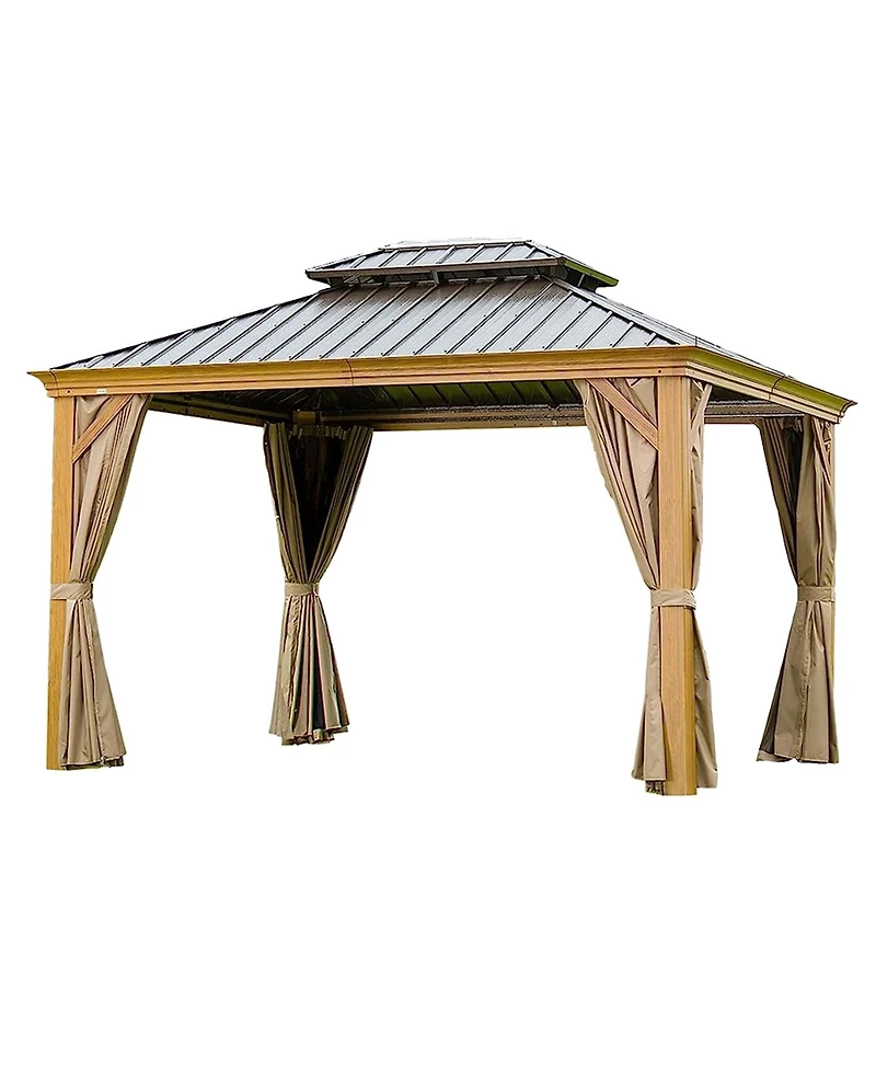 Clihome 12-ft x 10-ft Hardtop Gazebo Yellow Brown Gazebo with Hardtop Roof