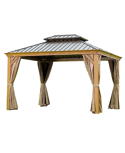 Clihome 12-ft x 10-ft Hardtop Gazebo Yellow Brown Gazebo with Hardtop Roof