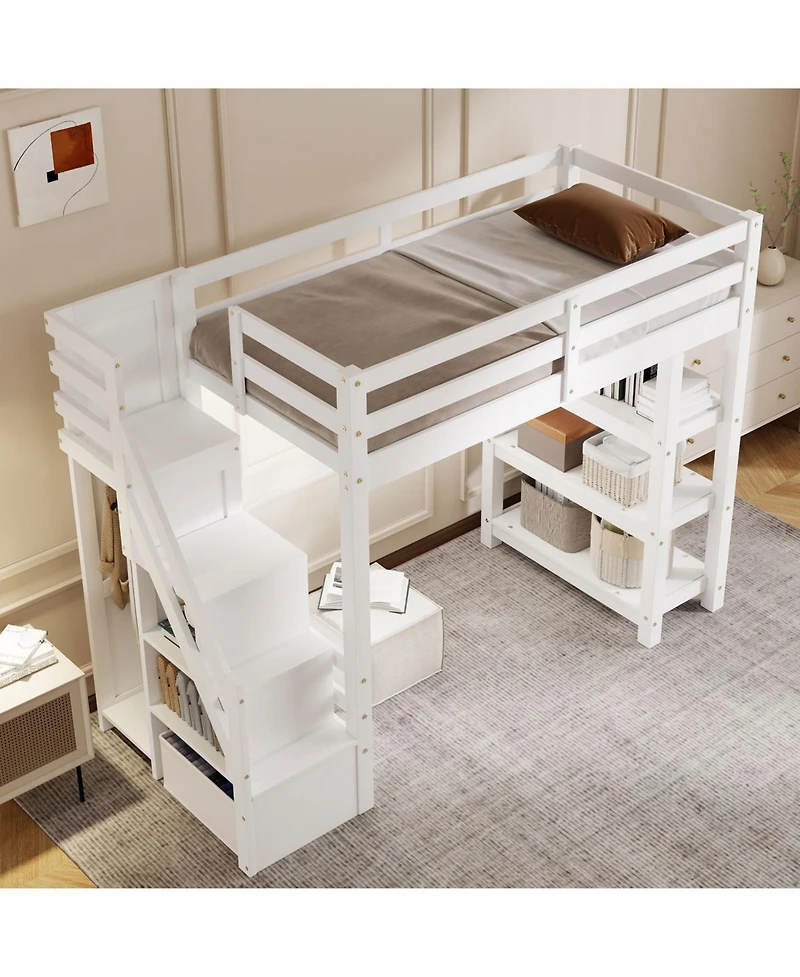 Streamdale Furniture Loft Bed with Shelves Staircase & Wardrobe
