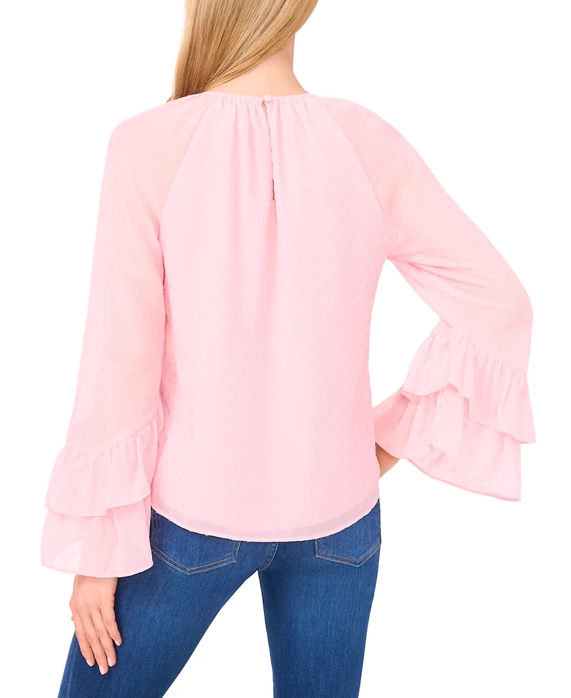 CeCe Women's Tiered Flowy Long Sleeves Keyhole Top