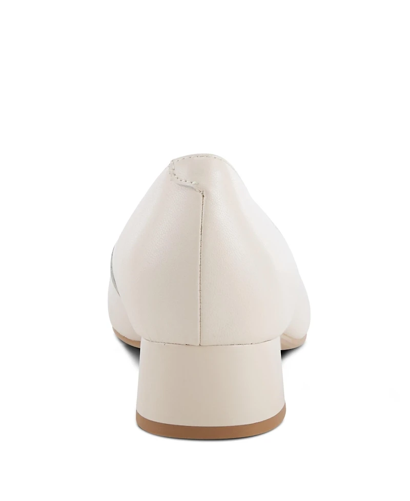 Azura Women's Angelinite Leather Slip-On Cap-Toe Shoes with Floral Applique, Cushioned Insole, and Flexible Low Heel – Everyday Comfort