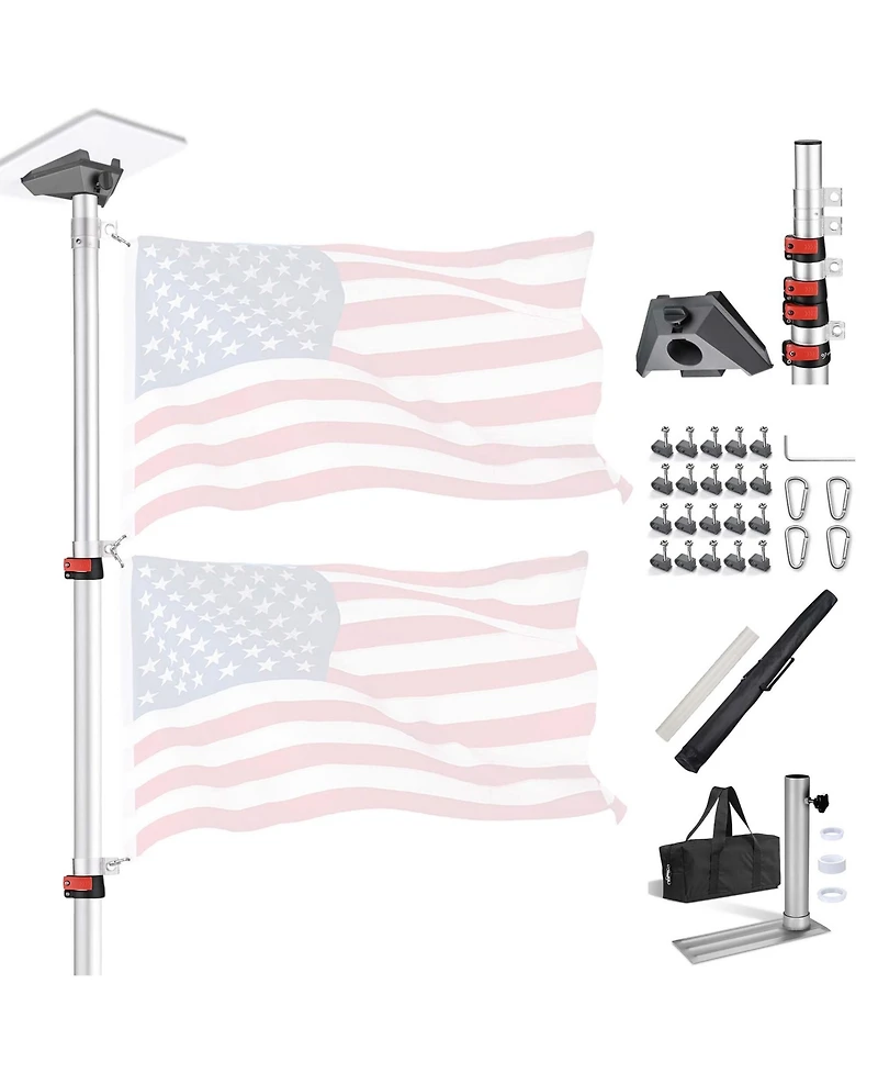 Yescom Ez Go 14ft Telescopic Flag Pole Kit with Starlink Mini Pipe Adapter & Tire Mount Base for Outdoor Tailgate Party, Sliver