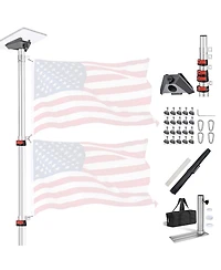 Yescom Ez Go 14ft Telescopic Flag Pole Kit with Starlink Mini Pipe Adapter & Tire Mount Base for Outdoor Tailgate Party, Sliver