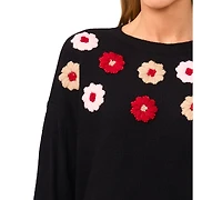 CeCe Women's Multicolor Embroidered Flower Long Sleeves Sweater