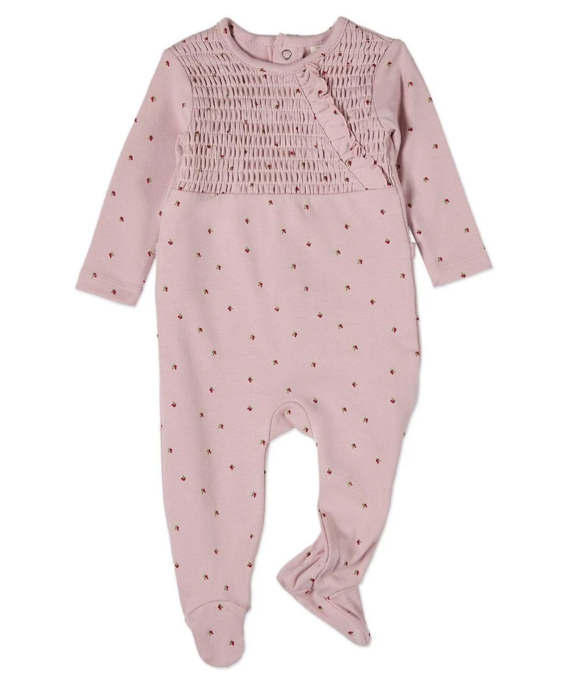 MeMoi Baby and Toddler Girls "Sweet Cherry" 100% Cotton Ruffled Smocked Footie
