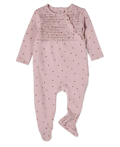 MeMoi Baby and Toddler Girls "Sweet Cherry" 100% Cotton Ruffled Smocked Footie