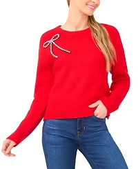 CeCe Women's Oversized Bow Applique Long Sleeves Sweater