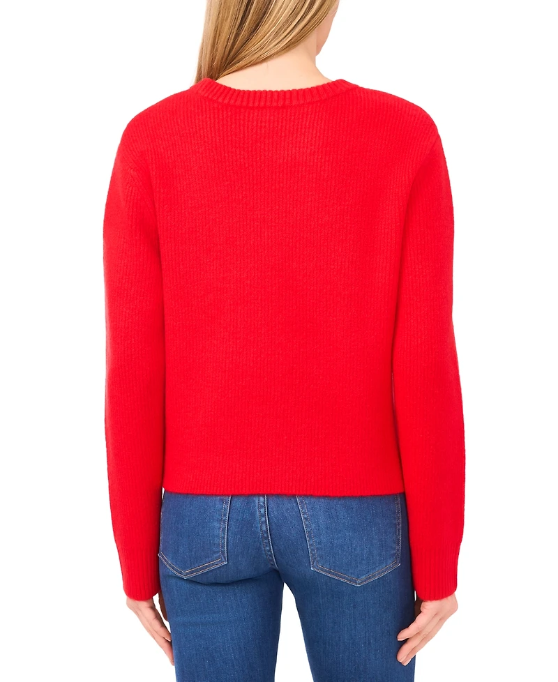 CeCe Women's Oversized Bow Applique Long Sleeves Sweater