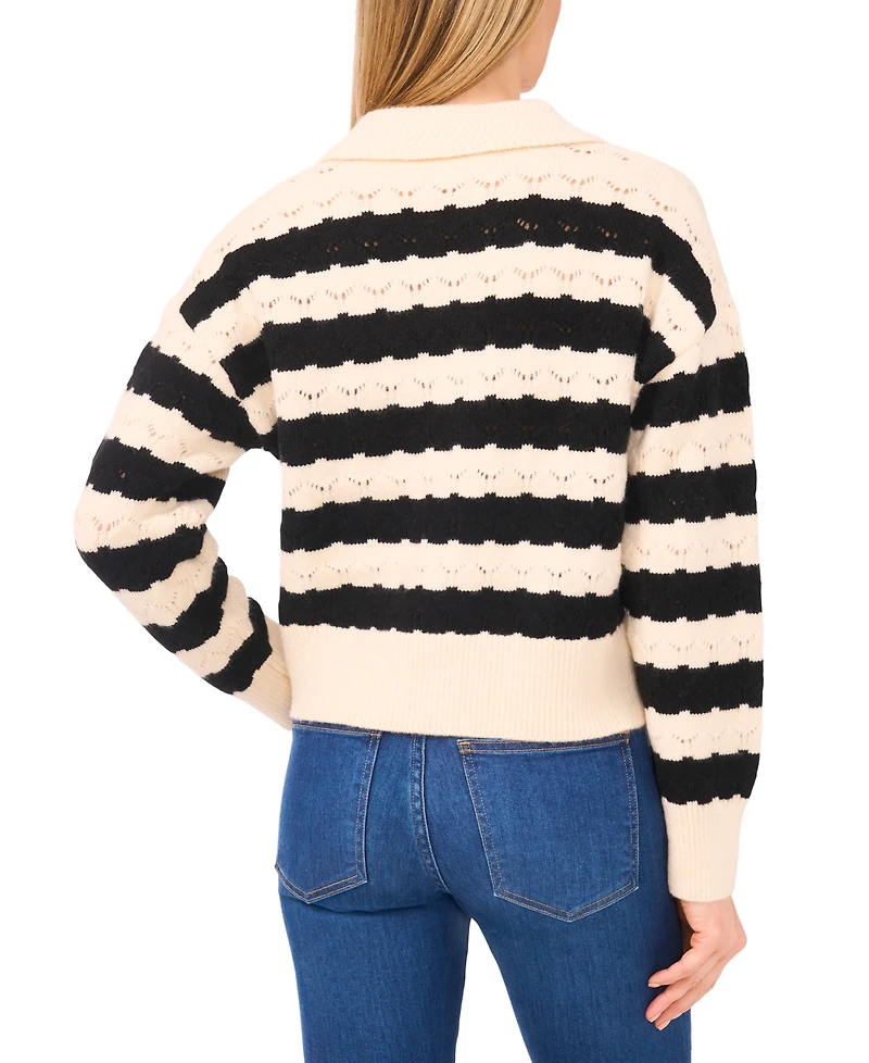CeCe Women's Wide Collar Striped Long Sleeves Cardigan