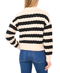 CeCe Women's Wide Collar Striped Long Sleeves Cardigan