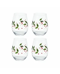 Winterberry Holiday Stemless Wine Glasses, Set of 4