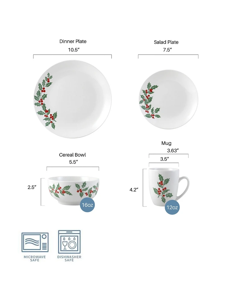 Studio Nova Holly Cheer 16 Pc. Dinnerware Set, Service for 4