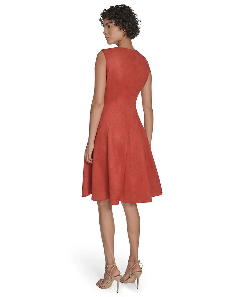 Calvin Klein Petite Scuba Suede Fit and Flare Dress