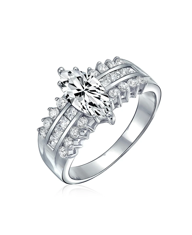 Bling Jewelry European Old World Style 2.5CT Marquise Cz Solitaire Promise Ring with Triple Row Band in Sterling Silver