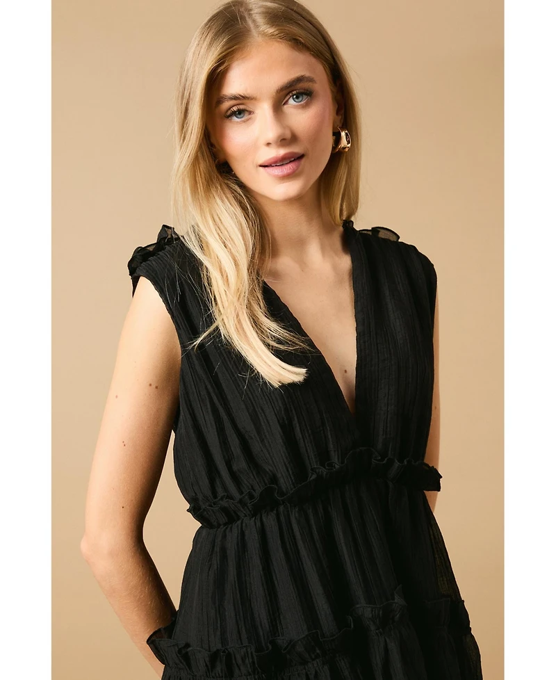 Oasis Women's Tiered Detail V-Neck Mini Dress