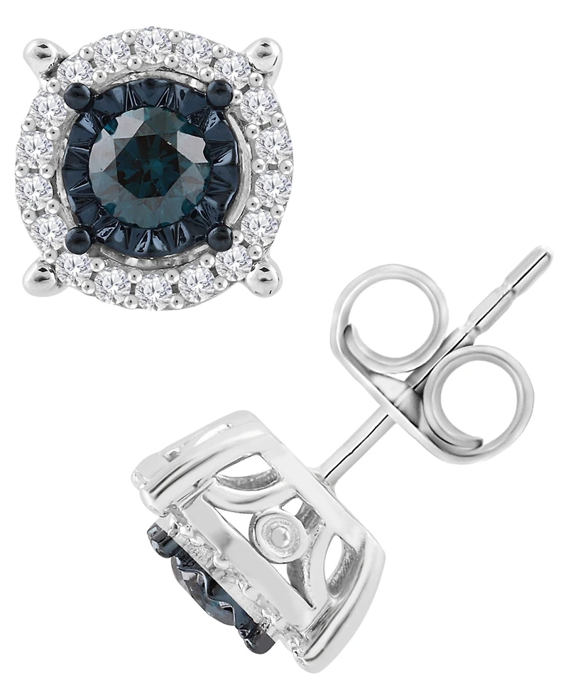 Blue & White Diamond Earrings (1/2 ct. t.w.) in Sterling Silver