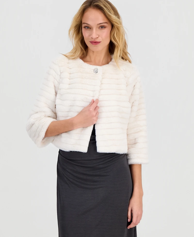 Robbie Bee Women's 3/4-Sleeve Faux-Fur Jacket