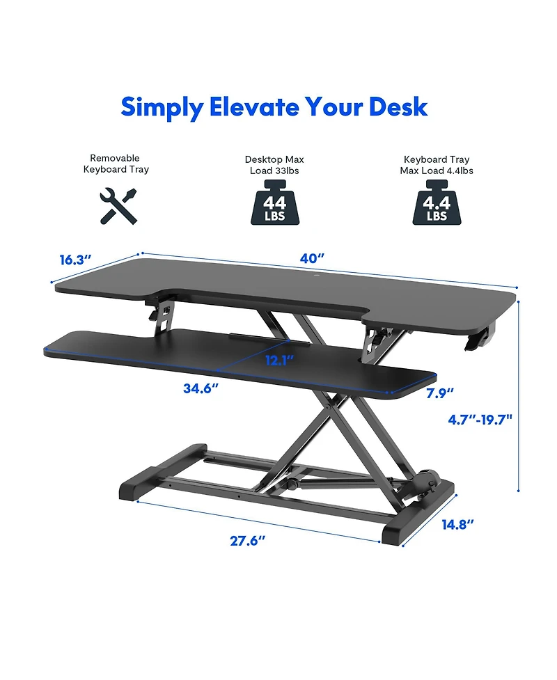 FlexiSpot M7 Series 40"W Manual Adjustable Standing Desk Converter, Black