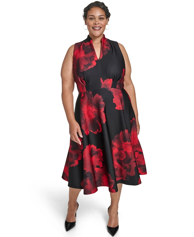Calvin Klein Plus Floral Print Scuba Dress