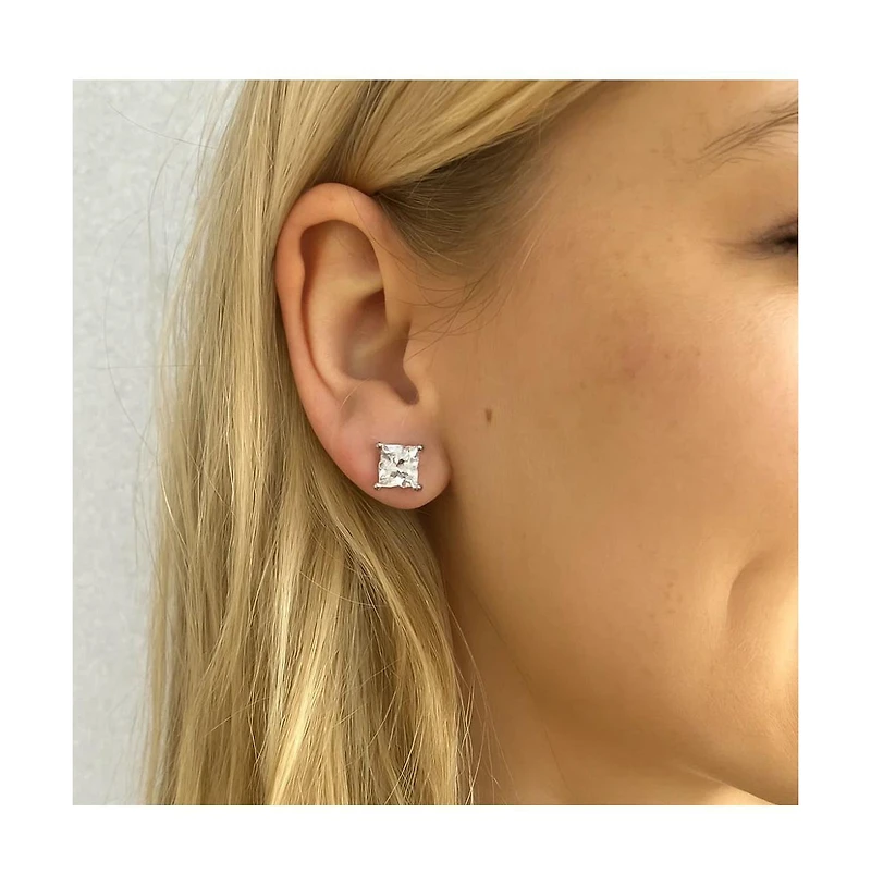 Half Carat Princess Cut Cubic Zirconia Stud Earrings