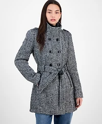Bcx Juniors' Plaid Funnel-Neck Trench Coat